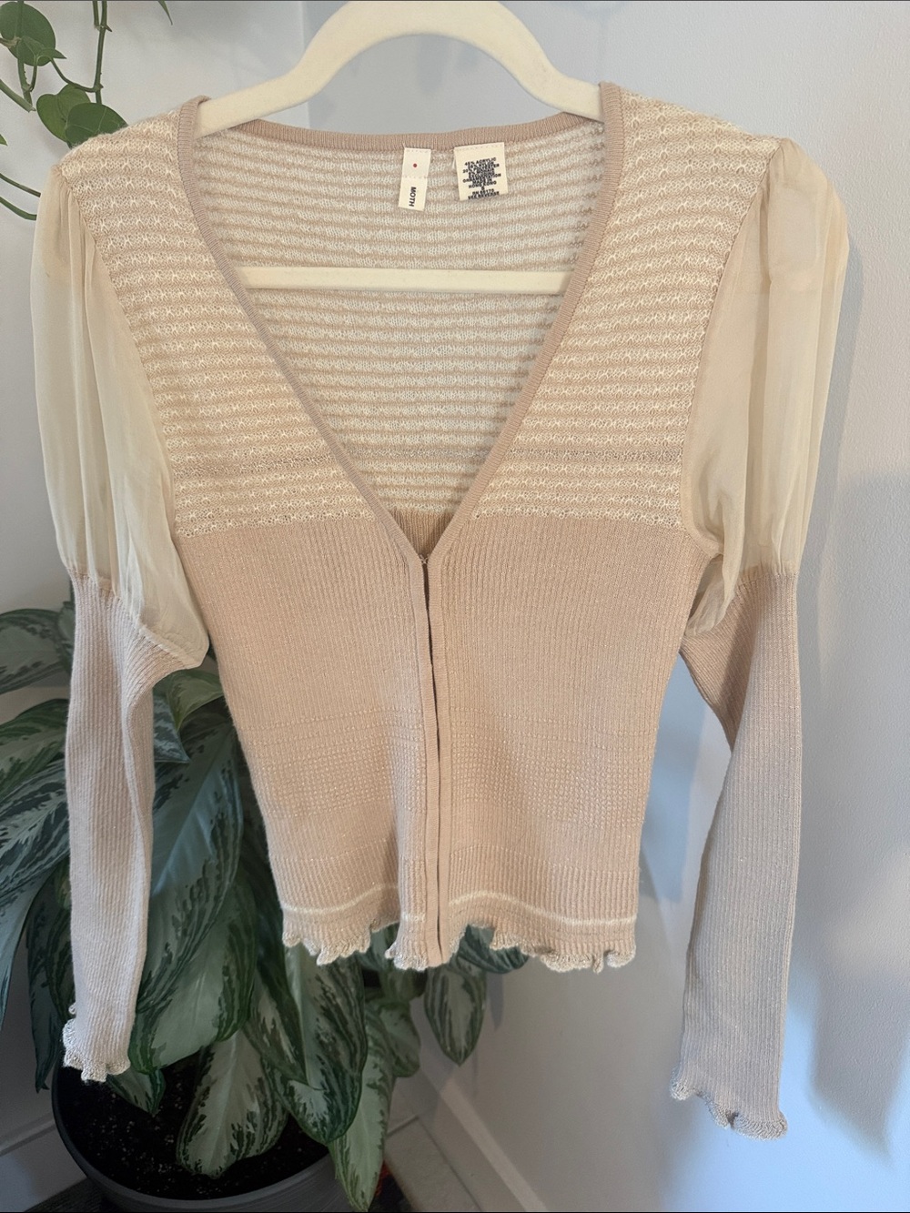 Sheer Sleeve Knit Balletcore Cardigan in Soft Cream